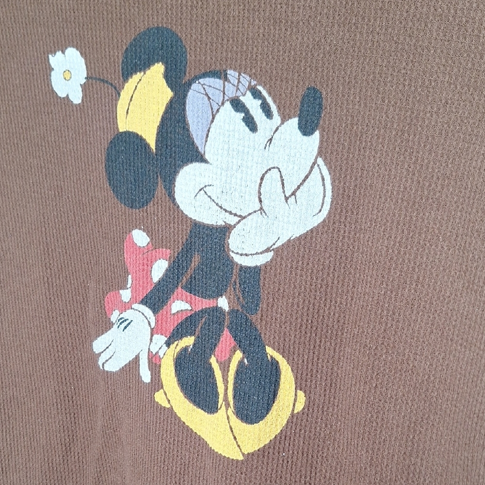 Disneyland Resorts Brown Thermal Long Sleeve Minnie Mouse Character Tee Sz Med - Picture 3 of 8